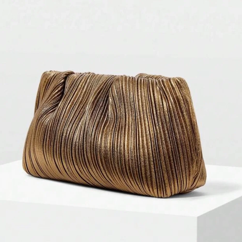 Elegant Pleated Brown Clutch Bag - Women - Picture 3 of 7